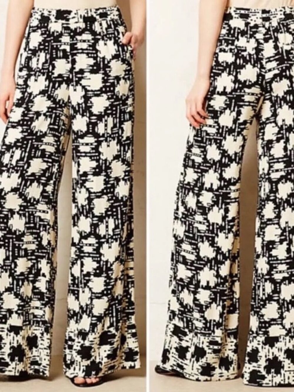 LILKA by Anthropologie Black and Cream Wide-Leg Pants